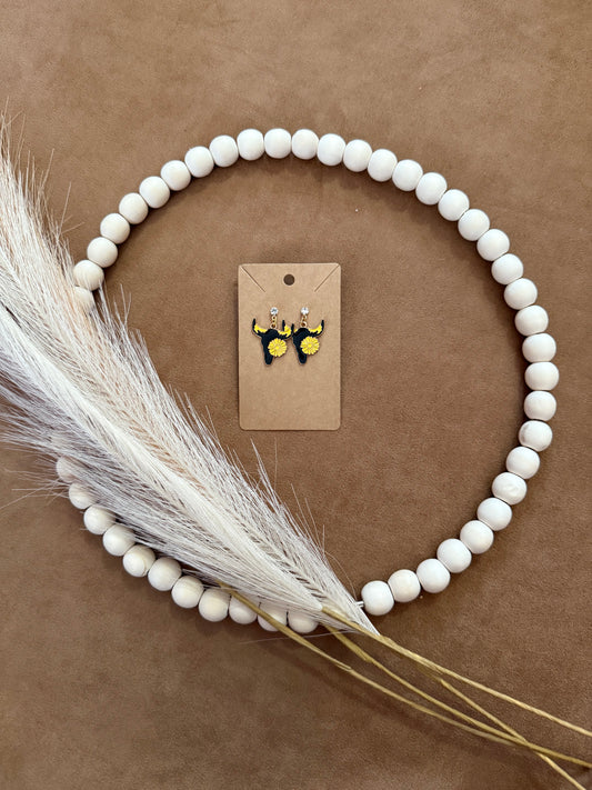 Sunflower Bull Skull Earrings