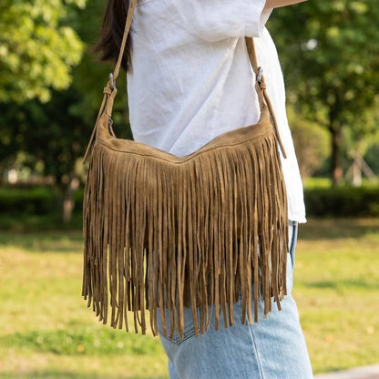 Fringe Faux Suede Shoulder Bag