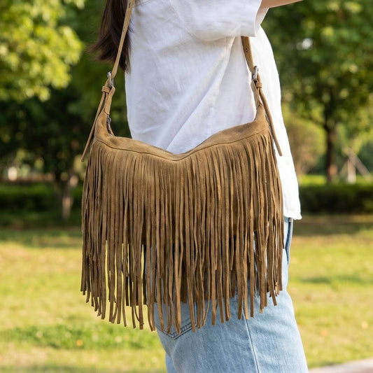 Fringe Faux Suede Shoulder Bag