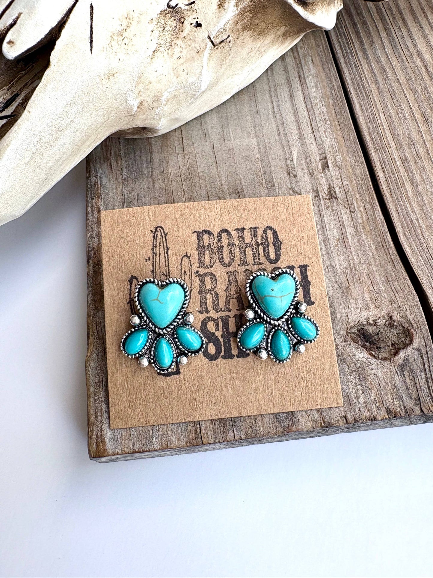 Western Heart Stone Stud Earrings