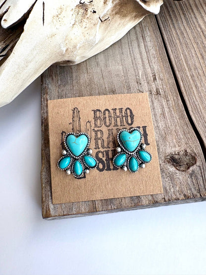 Western Heart Stone Stud Earrings