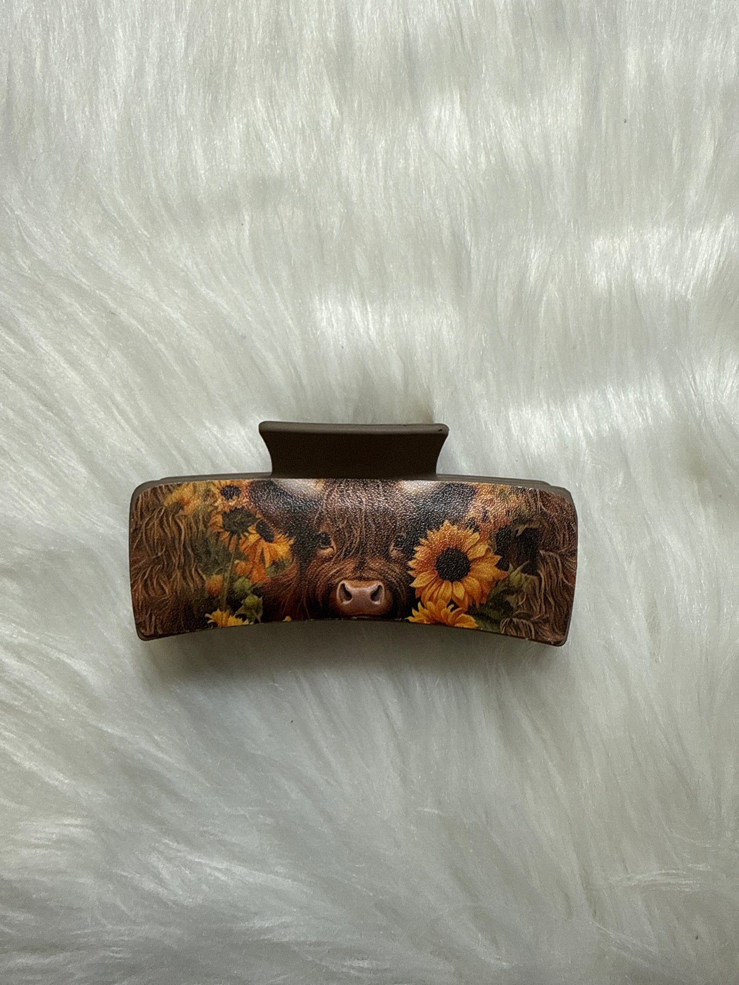 Brown Sunflower Highland Cow Claw Clip