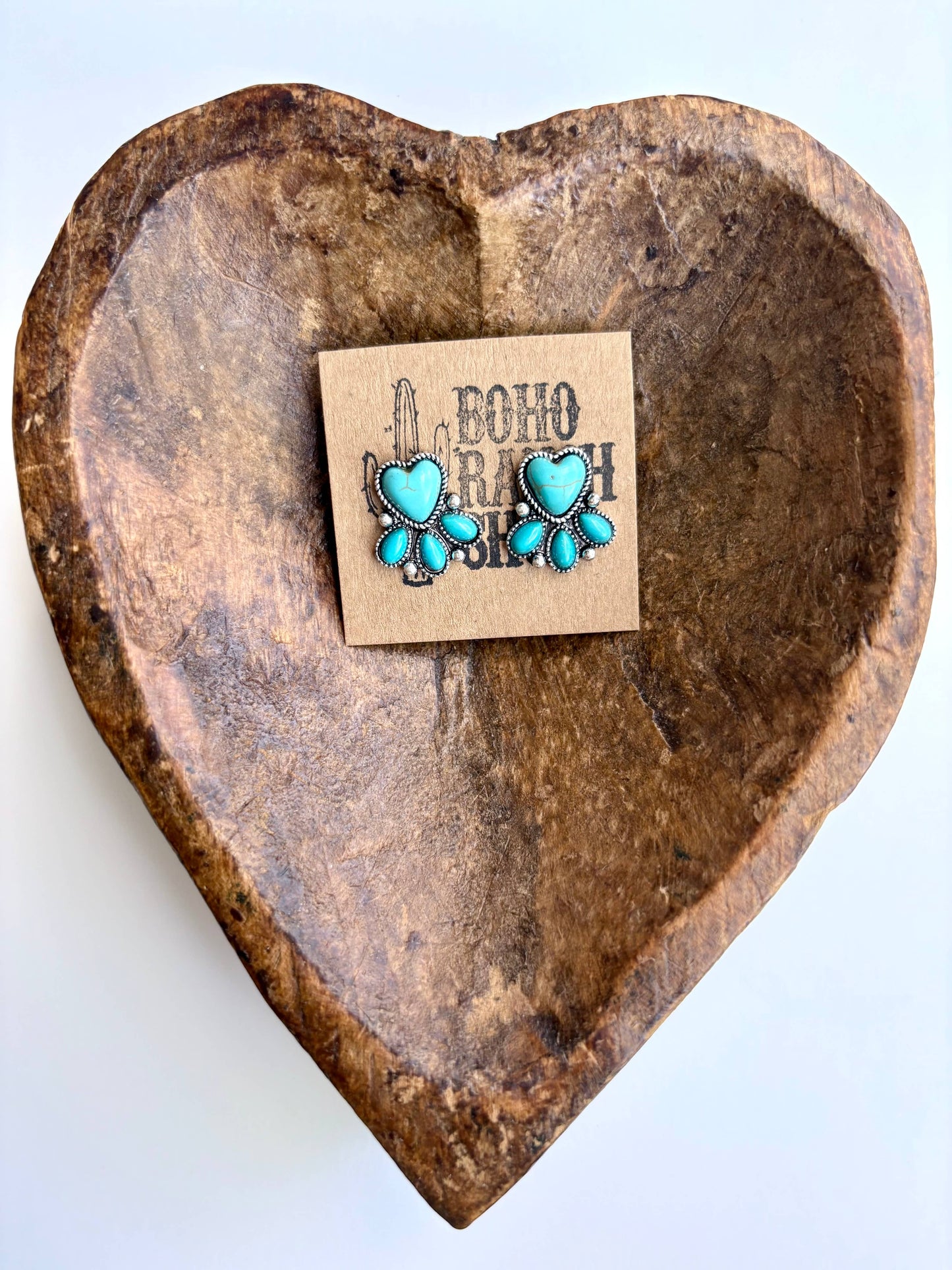 Western Heart Stone Stud Earrings