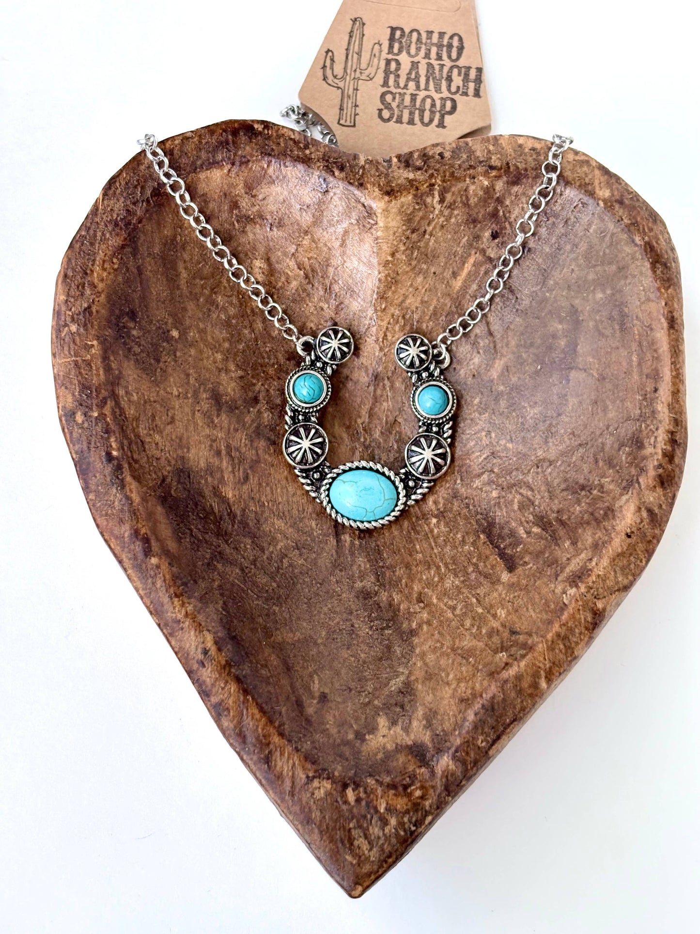 Western Style Horseshoe Turquoise Stone Pendant Necklace