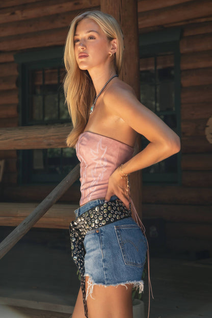 Vegan Leather Embroidered Western Corset Top
