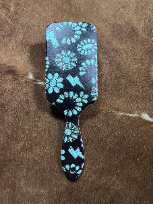 Turquoise Squash Blossom and Lightning Bold Hair Brush