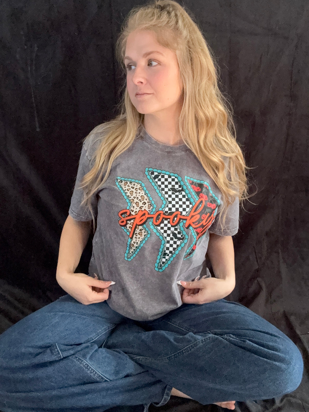 Spooky Lightning Acid Wash T-shirt