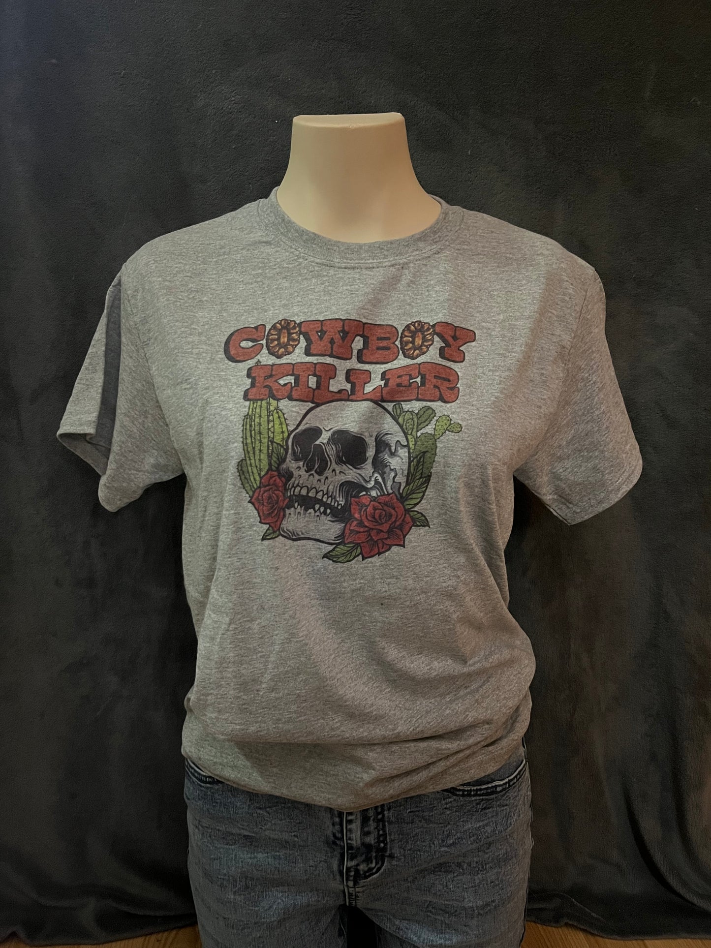 Cowboy Killer Skull and Rose Graphic T-shirt