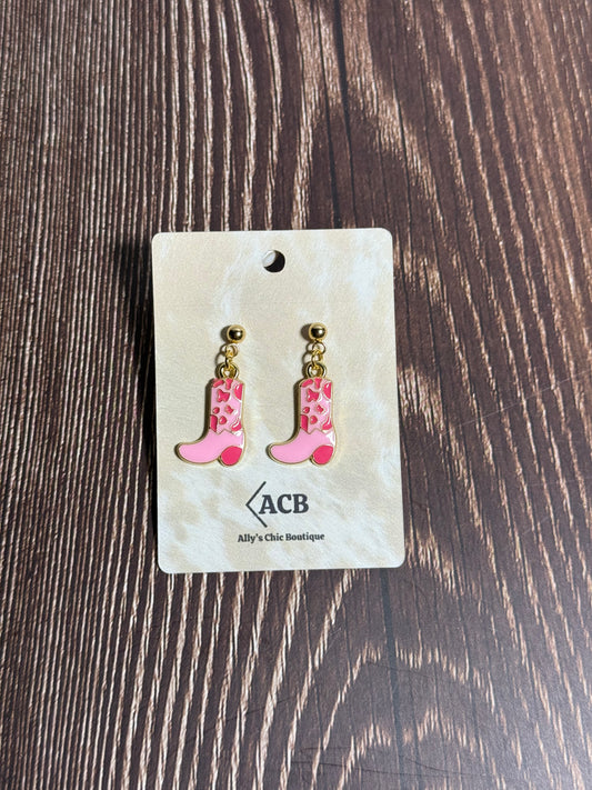 Cow Print Cowboy Boot Earrings