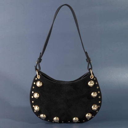 Ball Studded Trim Suede Hobo Shoulder Bags