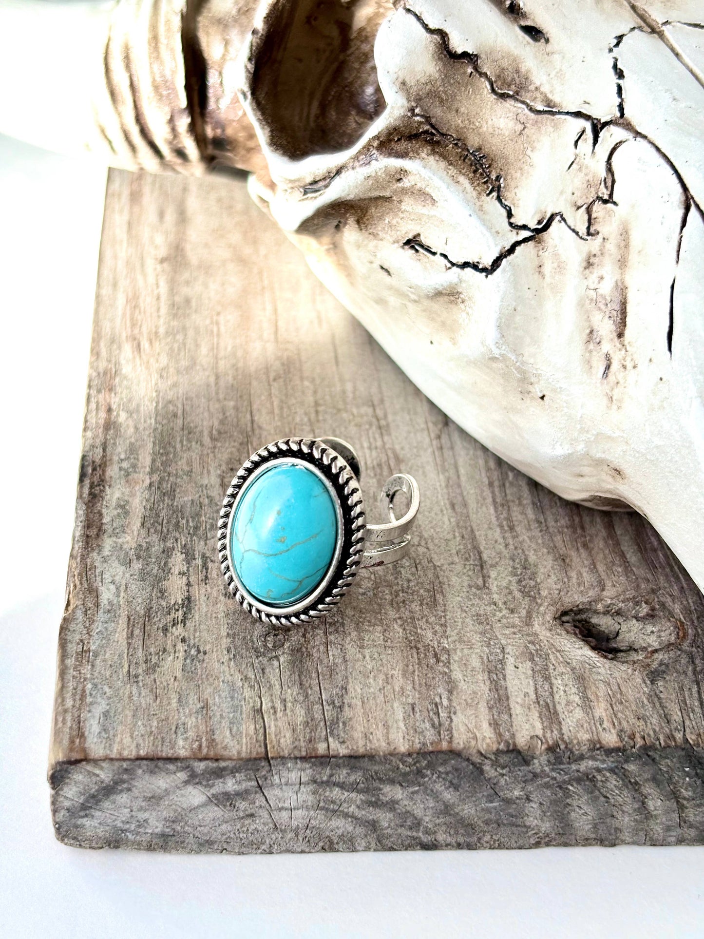 Turquoise Stone Oval Concho Statement Cuff Ring