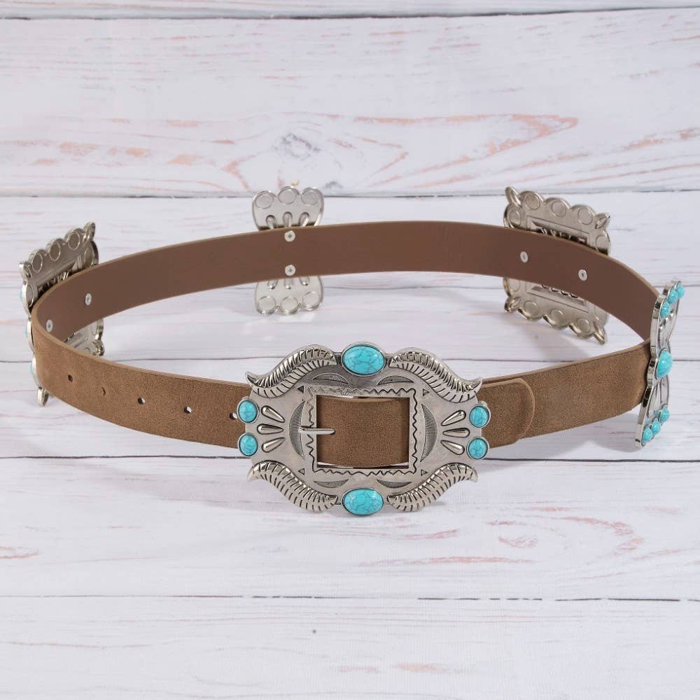 Ornate Western Concho Vegan Leather Belt