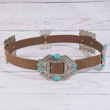 Ornate Western Concho Vegan Leather Belt