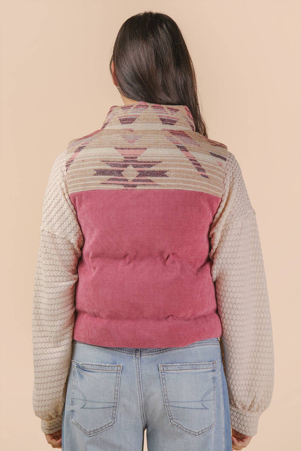 NJ90416-Aztec Graphic Corduroy Casual Puffer Vest