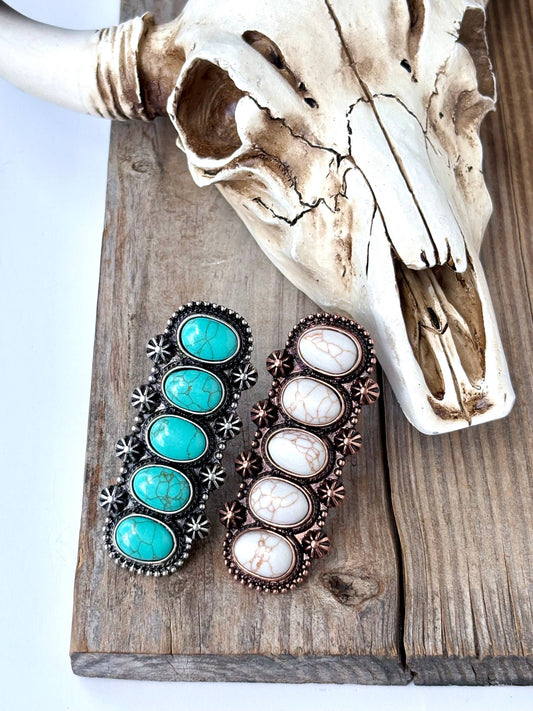 Western Concho Chunky Cuff Ring with Stone