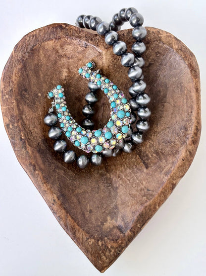 Western Navajo Pearl Rhinestone Horseshoe Necklace