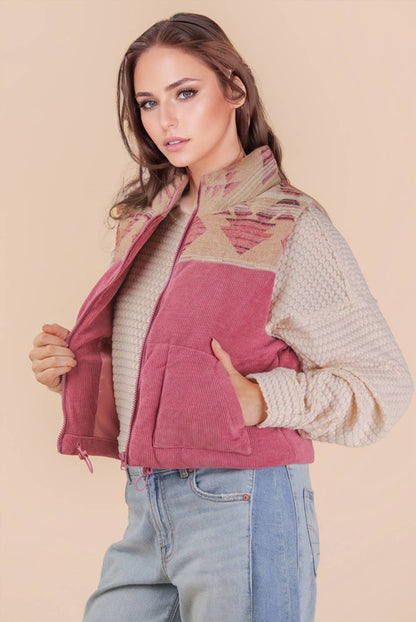 NJ90416-Aztec Graphic Corduroy Casual Puffer Vest