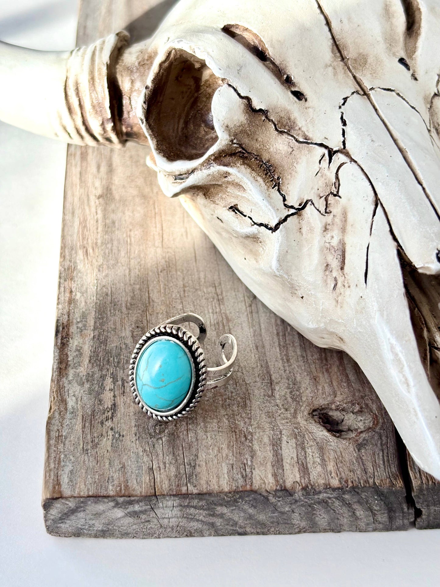 Turquoise Stone Oval Concho Statement Cuff Ring