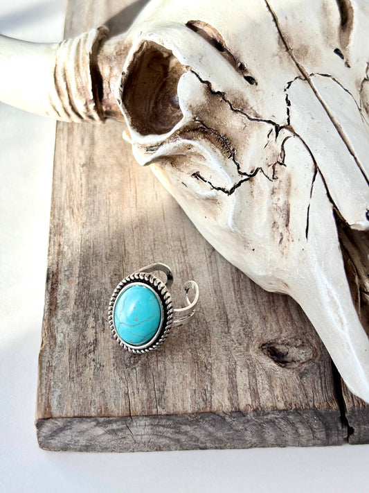 Turquoise Stone Oval Concho Statement Cuff Ring