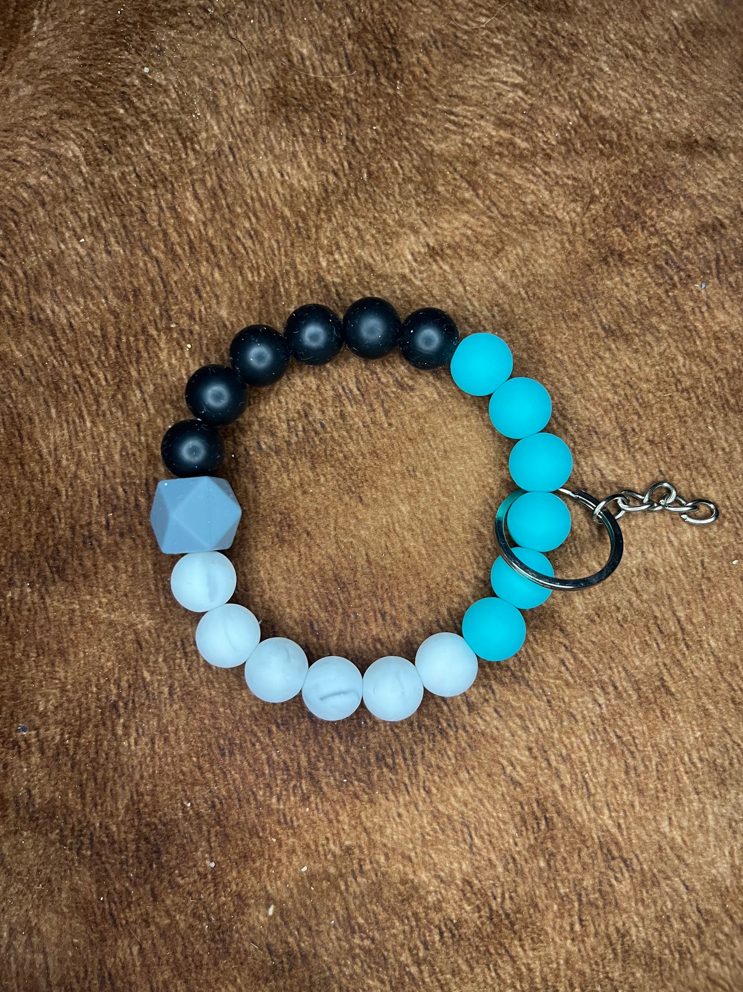 Turquoise, Black and Marble Wristlet Keychain