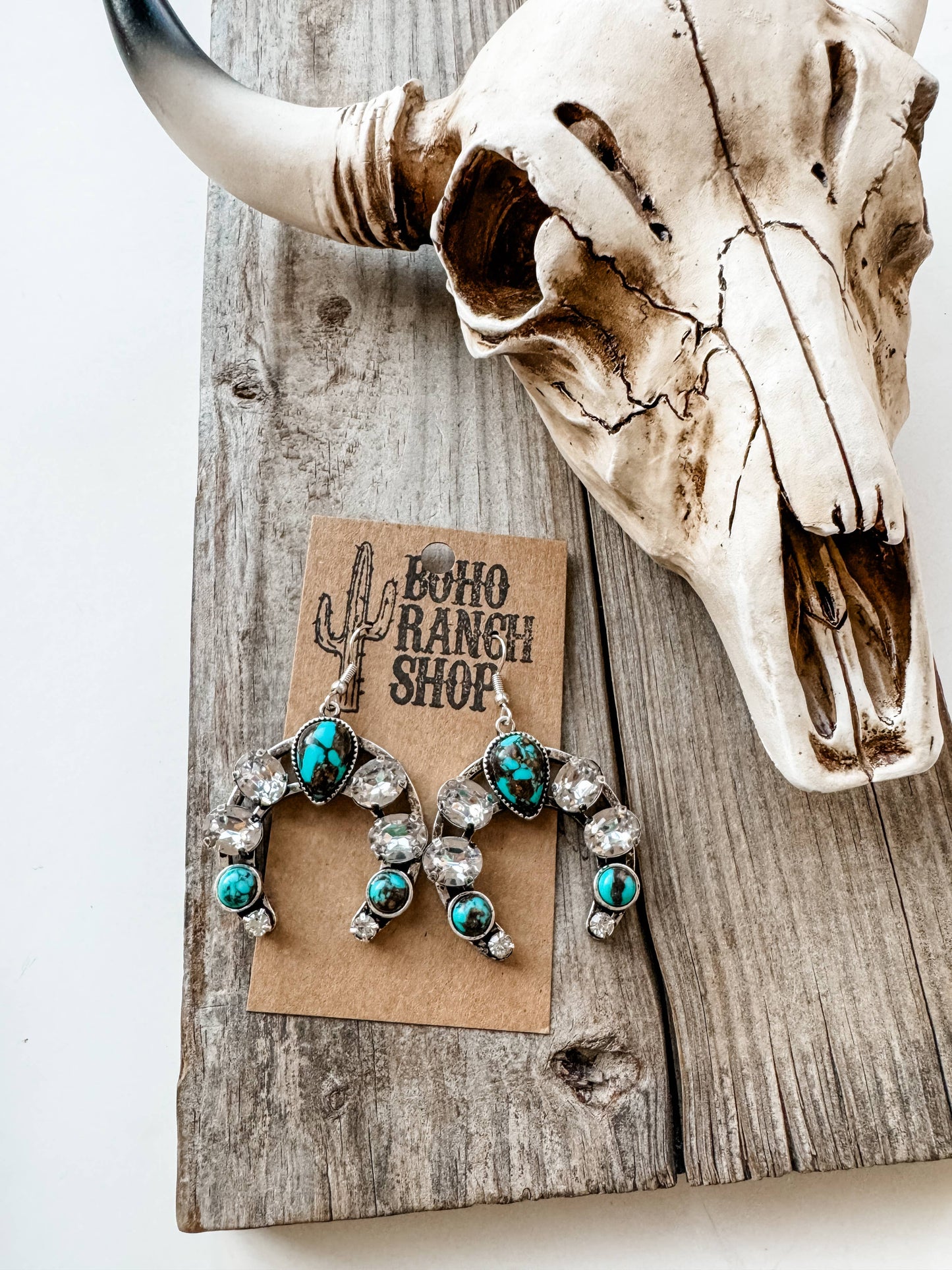 Glass Stone Squash Blossom Western Earrings