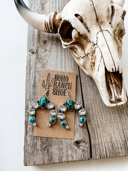 Glass Stone Squash Blossom Western Earrings