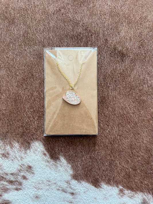 Pink Cow Print Cowboy Hat Necklace