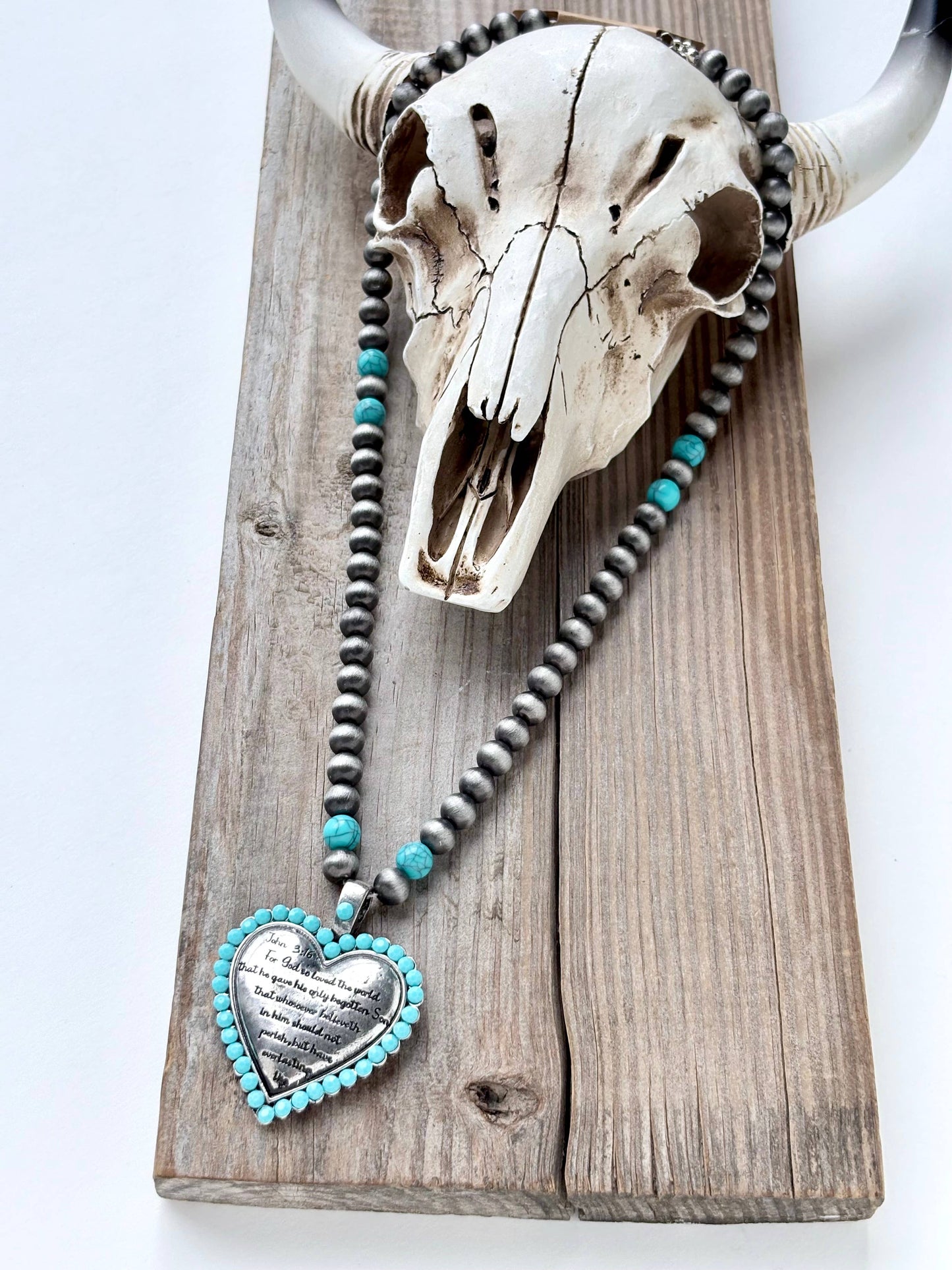 Western Bible Verse Engraved Heart Pendant Necklace