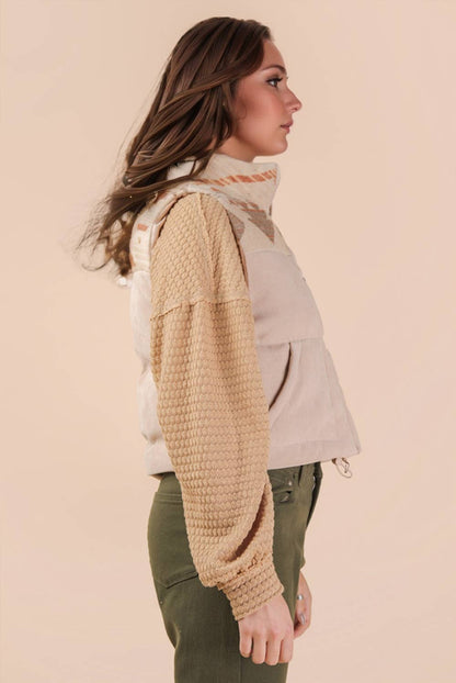 NJ90416-Aztec Graphic Corduroy Casual Puffer Vest