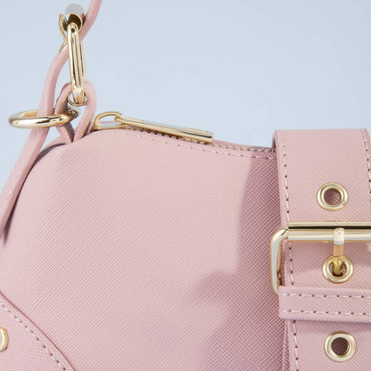 Studded Saffiano Buckle Strap Shoulder Bag