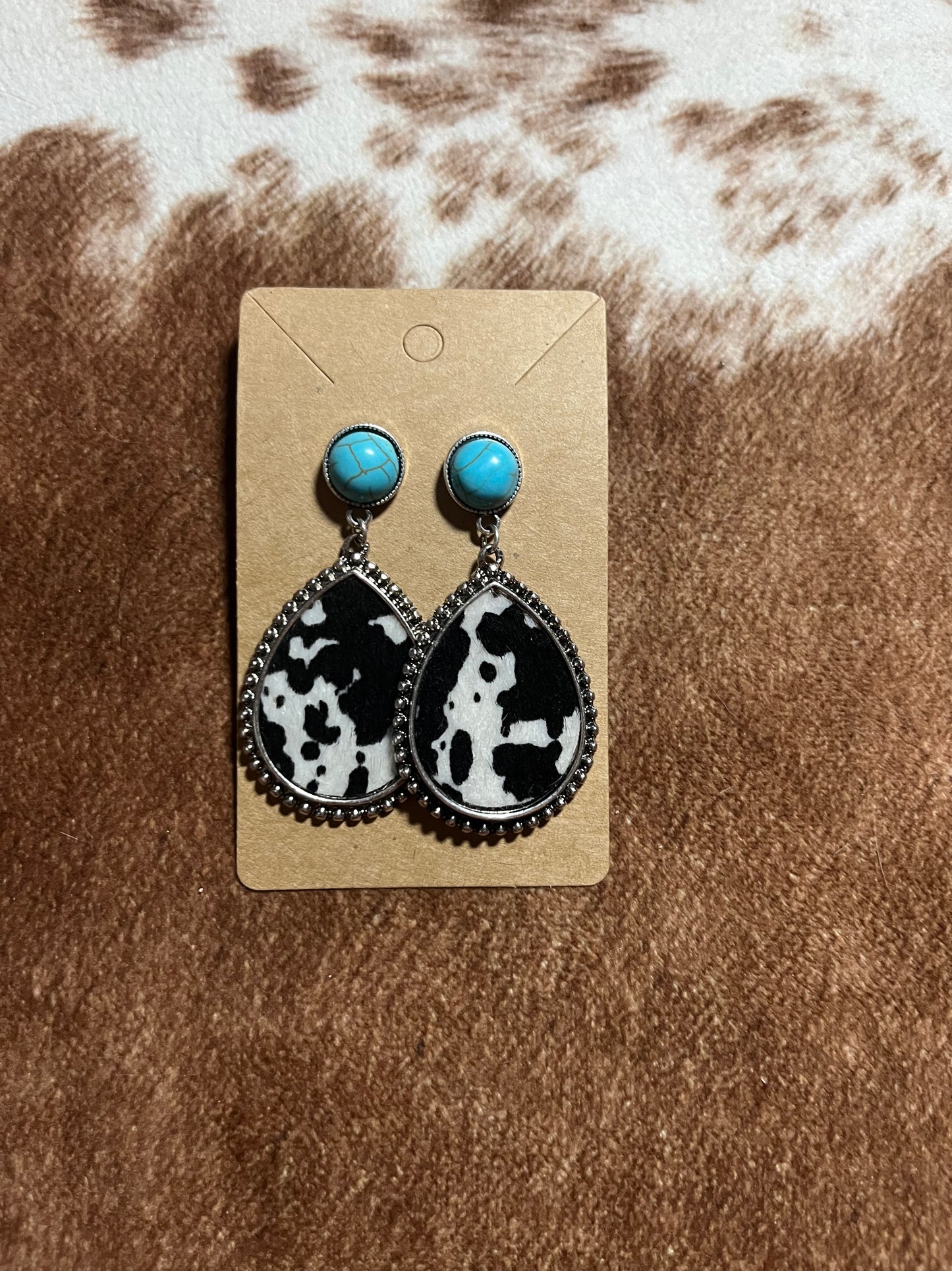 Cow Print and Turquoise Earrings