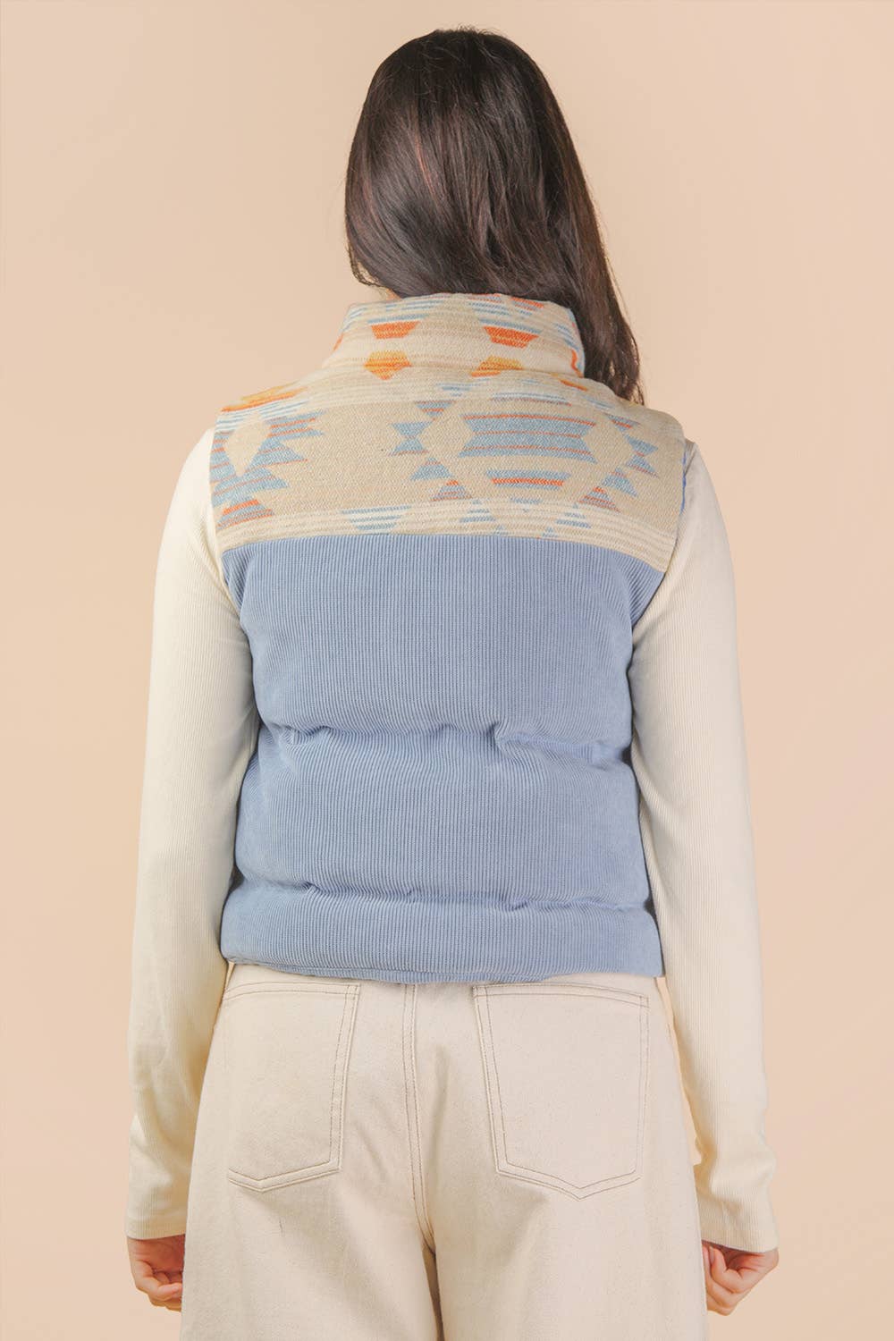 NJ90416-Aztec Graphic Corduroy Casual Puffer Vest
