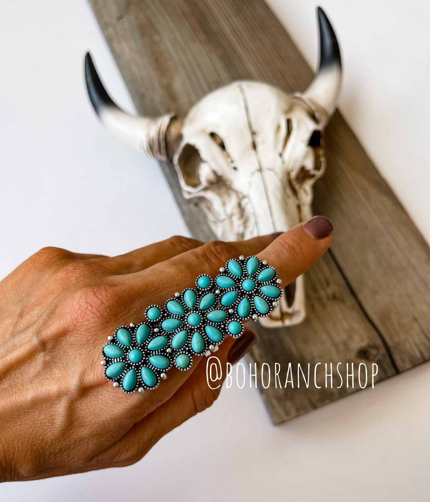 Western Adjustable Cluster Cuff Ring | turquoise or copper