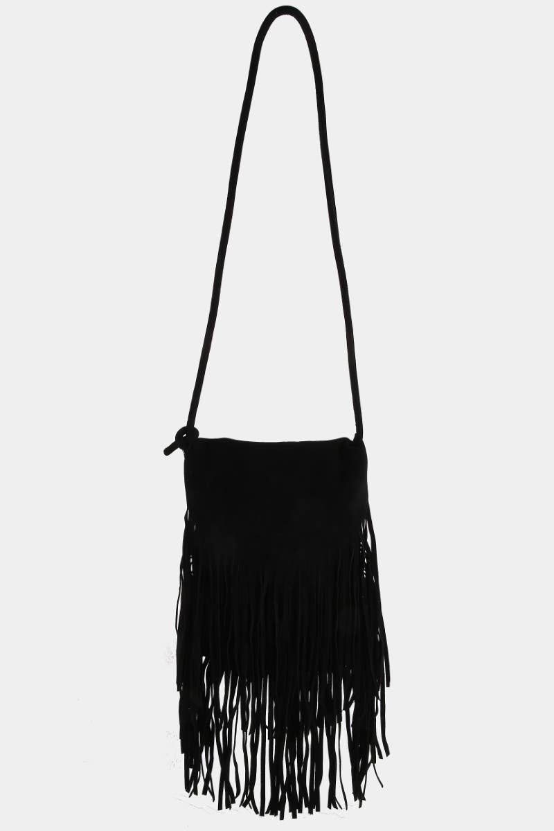 Faux Suede Long Fringe Rectangle Hand Bag