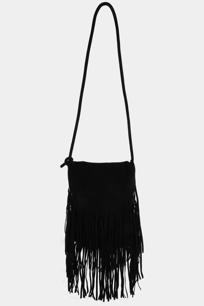 Faux Suede Long Fringe Rectangle Hand Bag