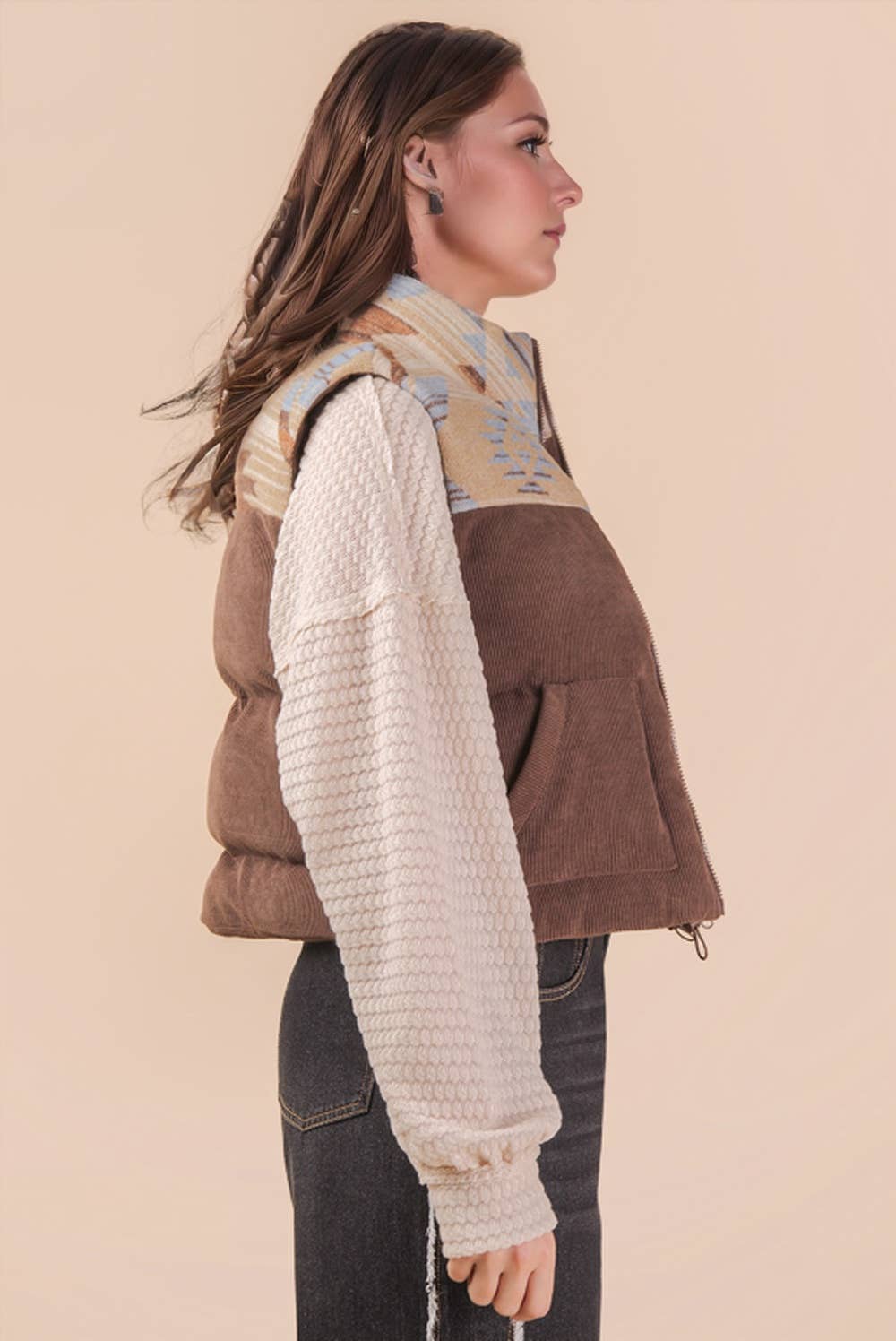 NJ90416-Aztec Graphic Corduroy Casual Puffer Vest