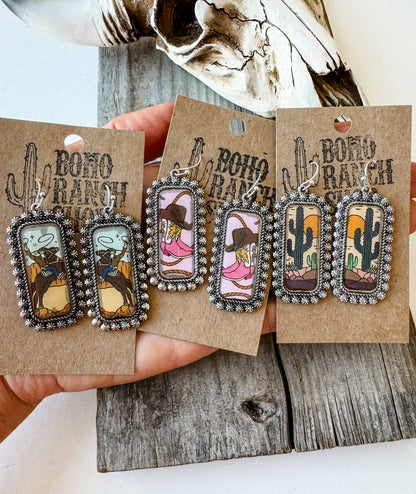 Western Scenery Cowgirl Earrings