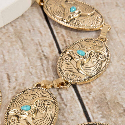 Turquoise Stud Bull Head Concho Chain Belt