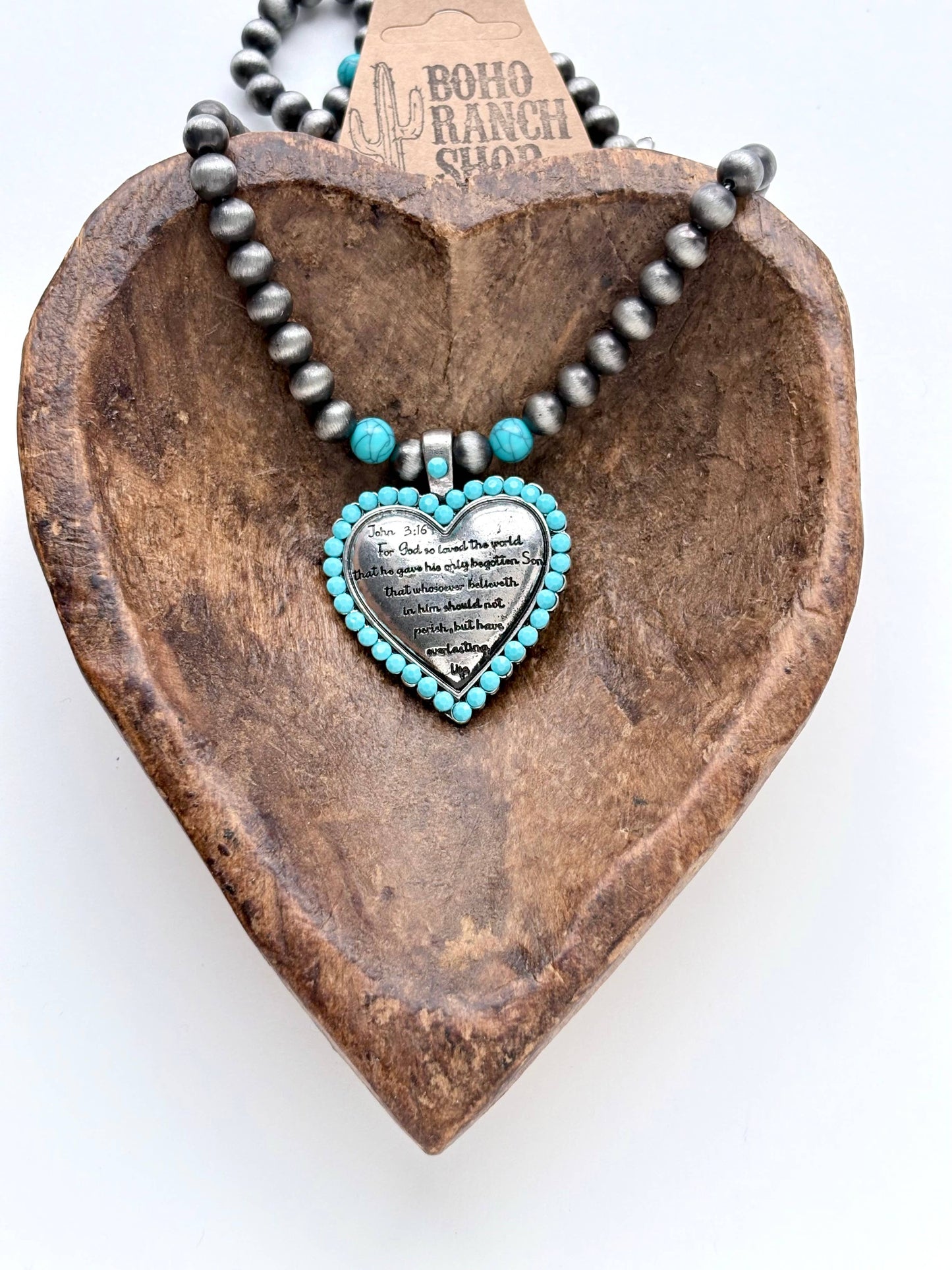 Western Bible Verse Engraved Heart Pendant Necklace