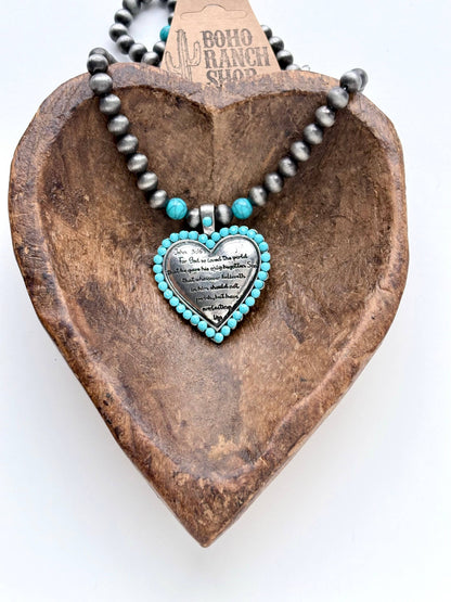 Western Bible Verse Engraved Heart Pendant Necklace