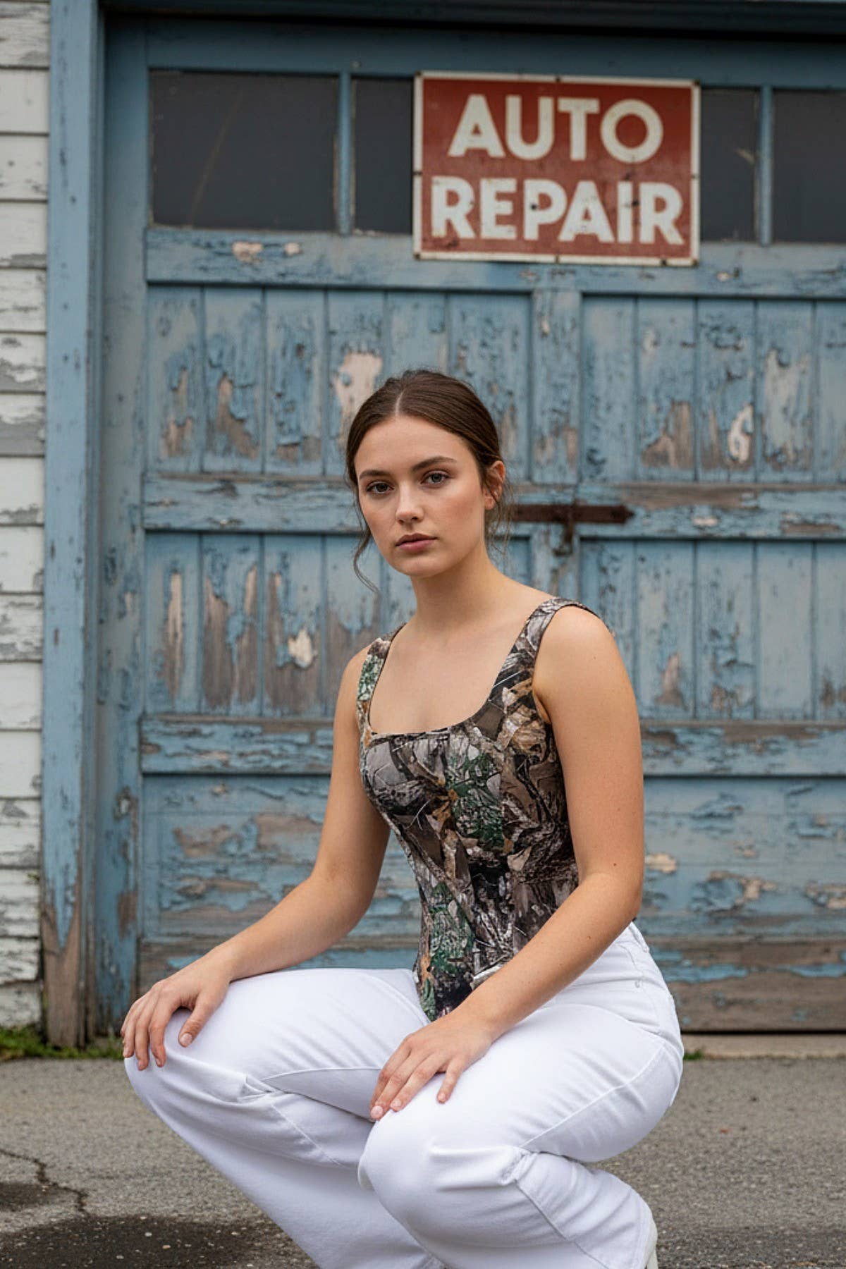 T1352-6748-Linda Forest Tree Print Square Neck Crop Top