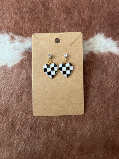 Checkered Heart Earrings