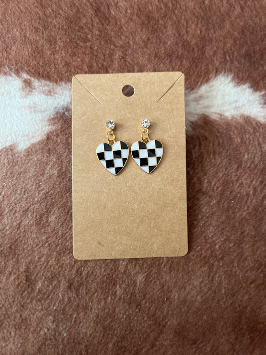 Checkered Heart Earrings