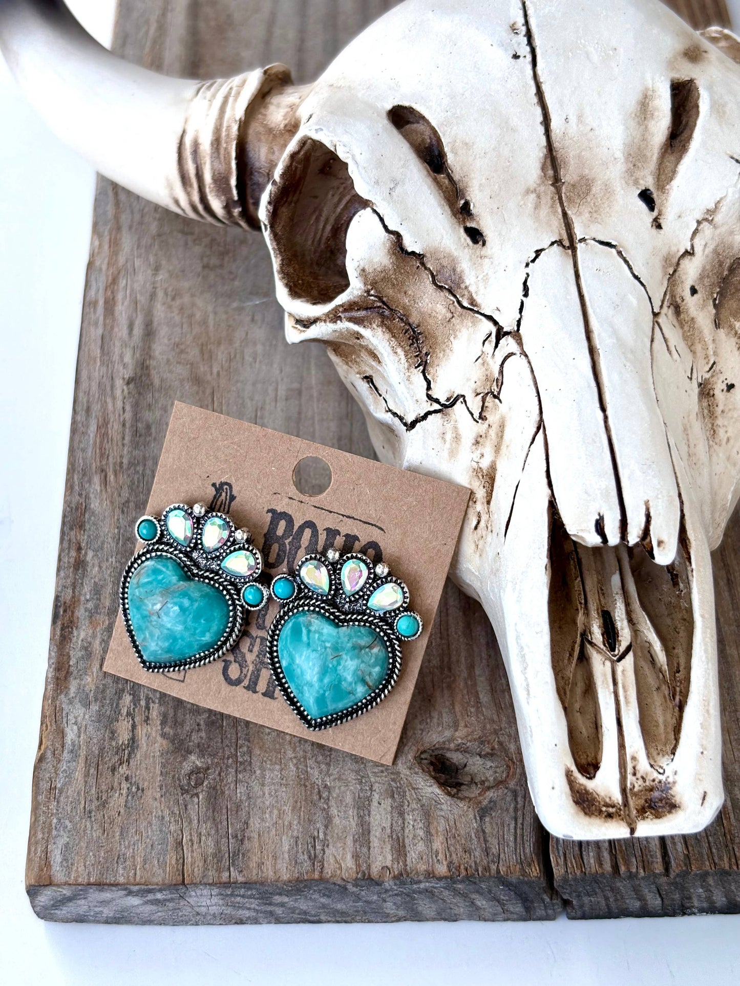 Western Style Turquoise Stone Heart Stud Earrings