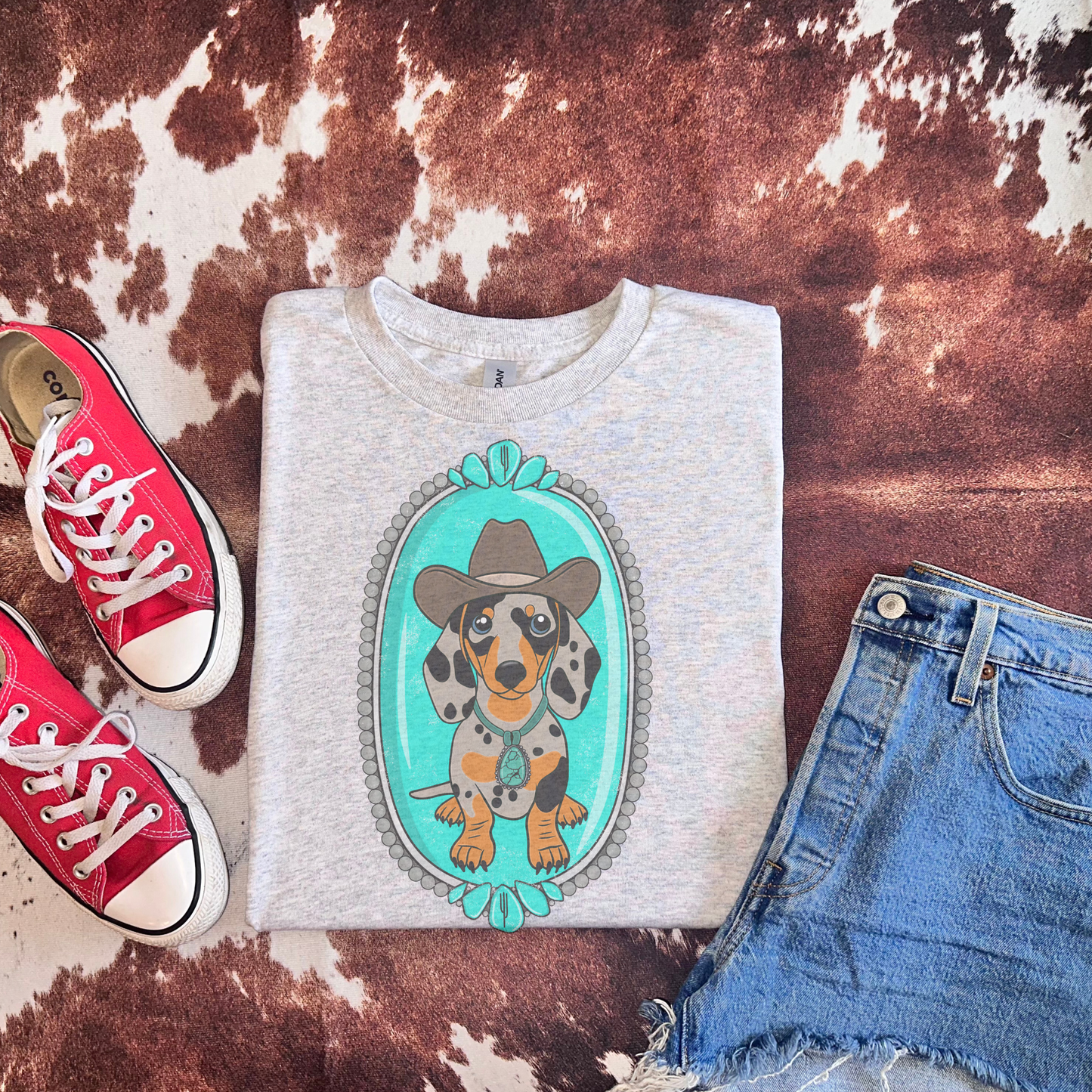 Cowboy Daschund Retro T-shirt