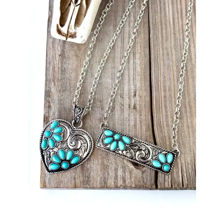 Western Squash Blossom Stone Round Pendant Necklace