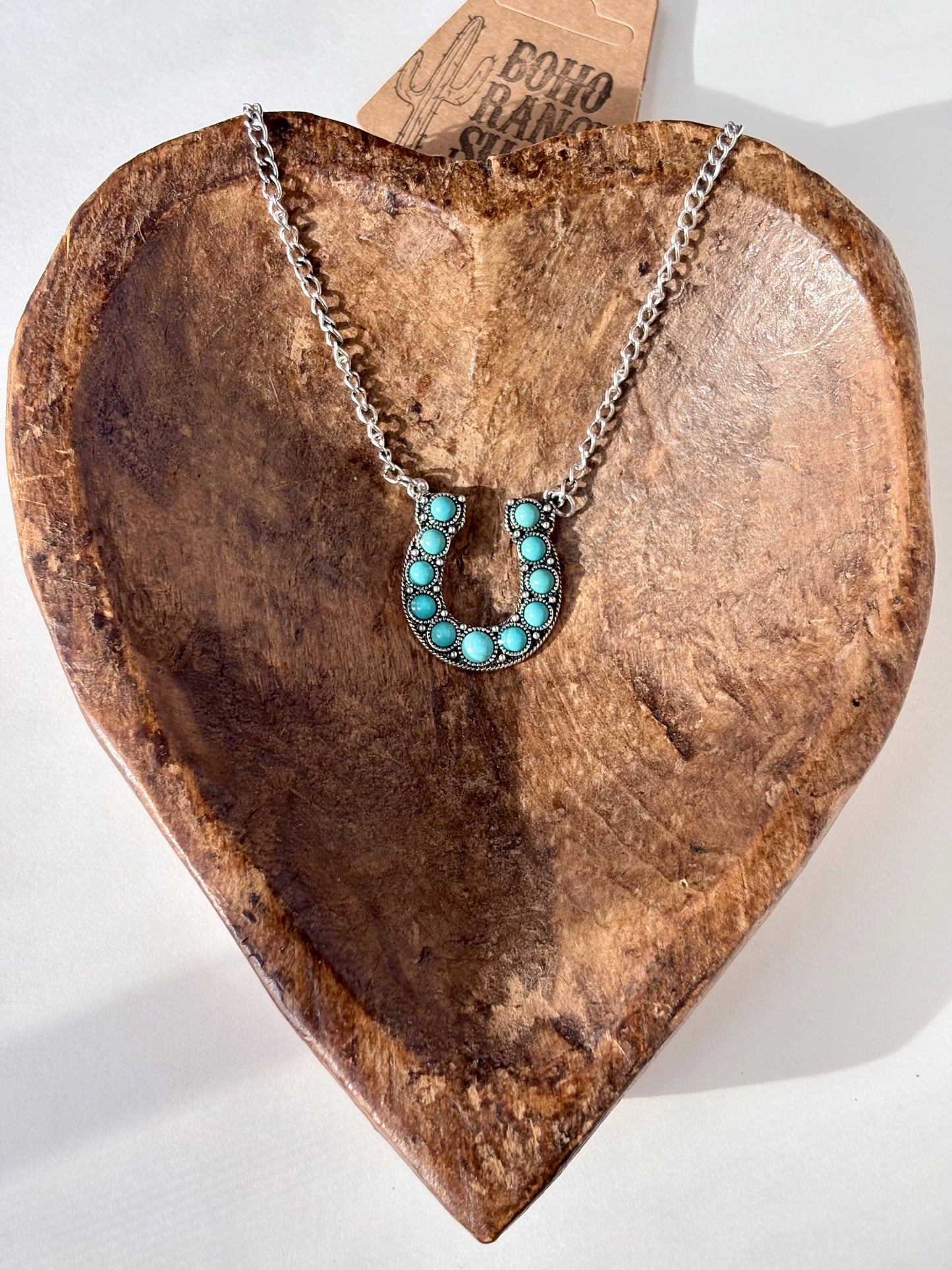 Western Style Turquoise Stone Pendant Link Chain Necklace