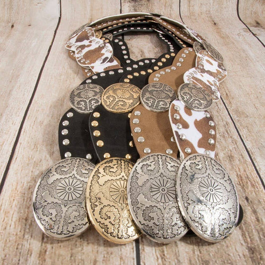 Western Oval Concho Studded Trim Vegan Leather Belt
