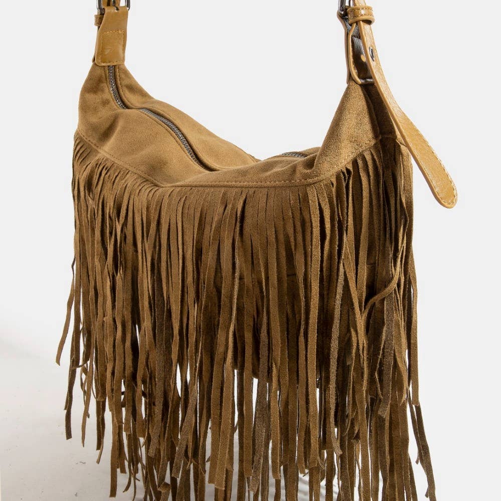 Fringe Faux Suede Shoulder Bag