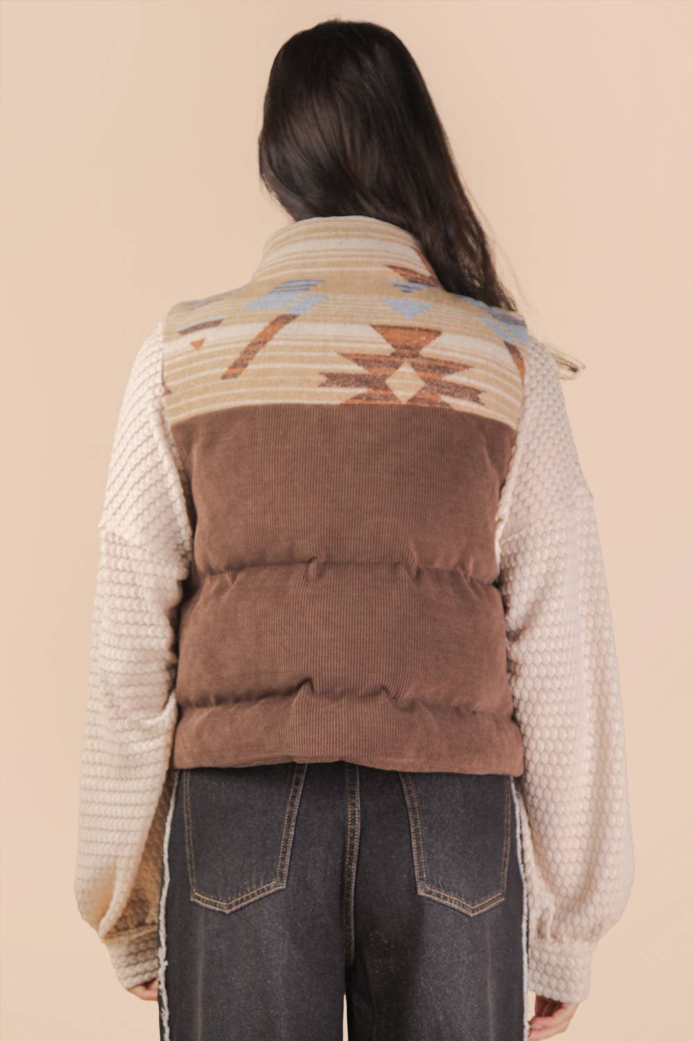 NJ90416-Aztec Graphic Corduroy Casual Puffer Vest